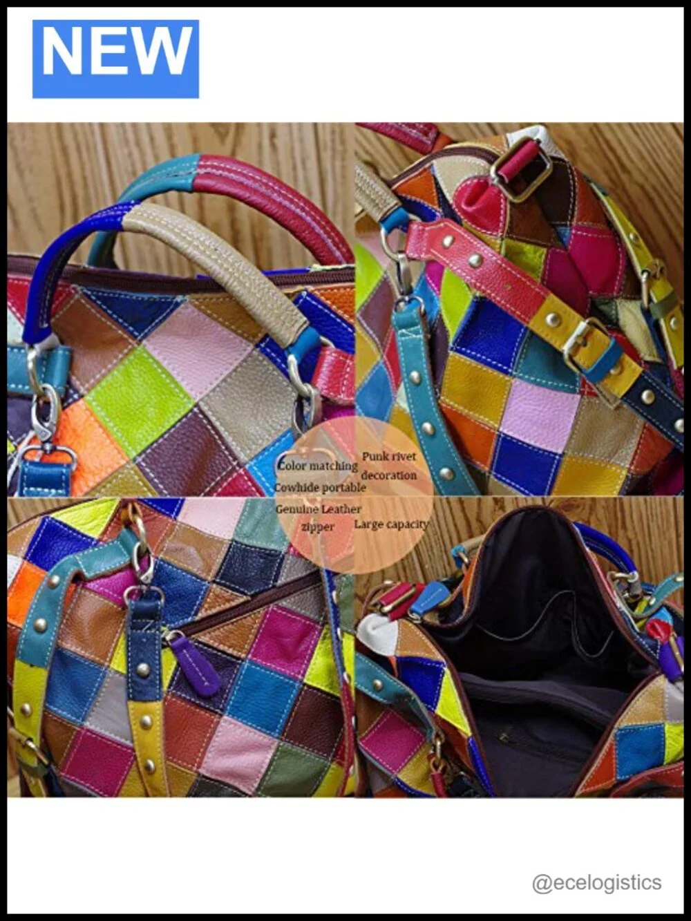 Genuine Leather Large Hobo Tote Handbag Crossbody Adjustable Strap 6 Pockets